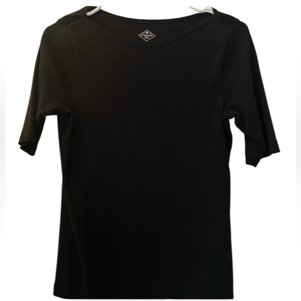 St. John's Bay Black Fitted 3/4 Sleeve Boat Neck T-shirt